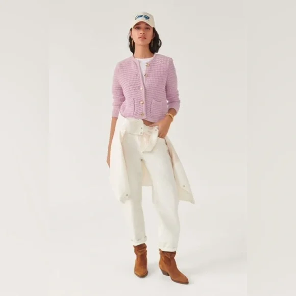 NEW Ba&sh Bash Gaspard Tweed Cardigan Jacket In Purple Lilac | size  2 / M - Picture 2 of 13